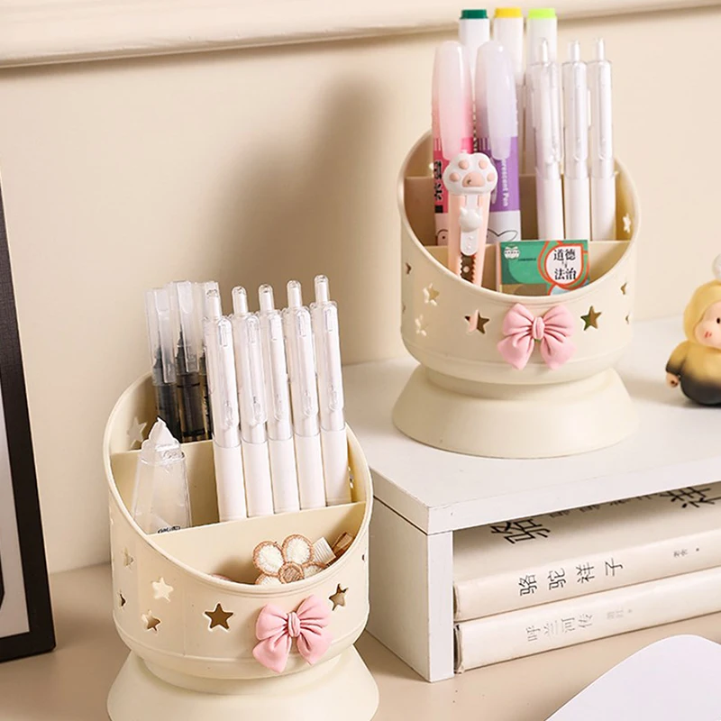 Cute Bow Makeup Brush Storage Tube Case Portable Desktop Organizer Eyebrow Pencil Lip Liner Organizer Makeup Tools