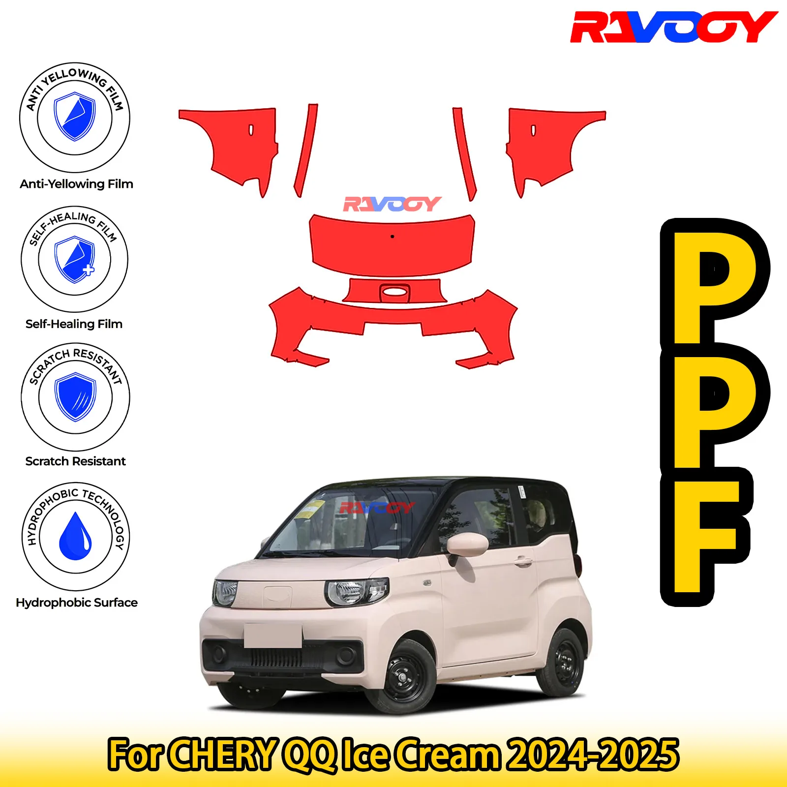 

For CHERY QQ Ice Cream 2024-2025 Glossy Matte Black Precut front PPF Kit Paint Protection Film