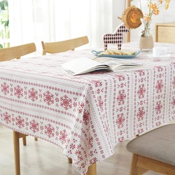 Red Snowflakes Christmas Table Cloth Customizable Linen Cotton Tablecloth for Wedding Banquet Party Kitchen Washable Table Cove