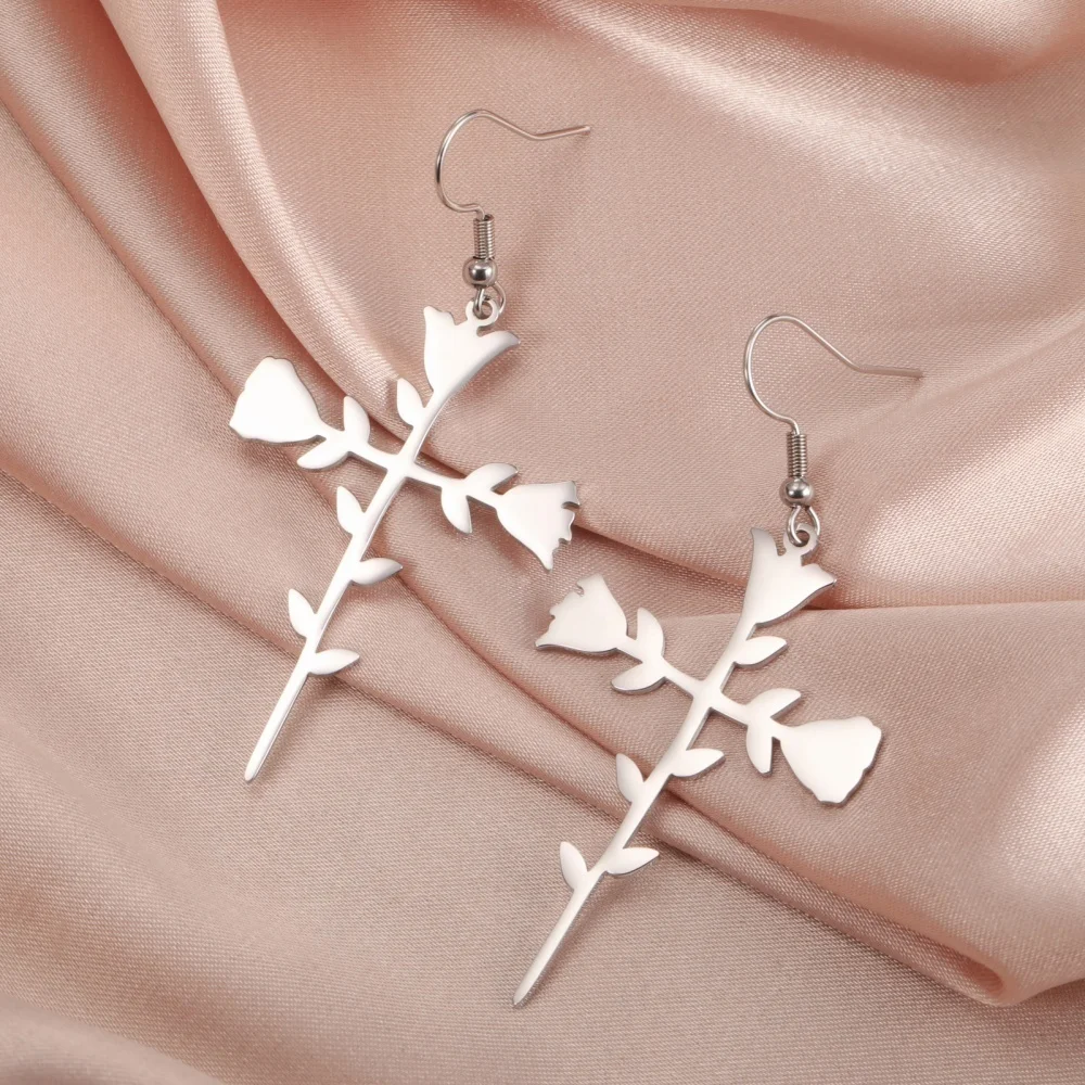 Eueavan Sweet Roses Dangle Earrings for Women Girls Stainless Steel Flowers RomanticJewelry 2024 Trend Valentine's Day Gifts image 5