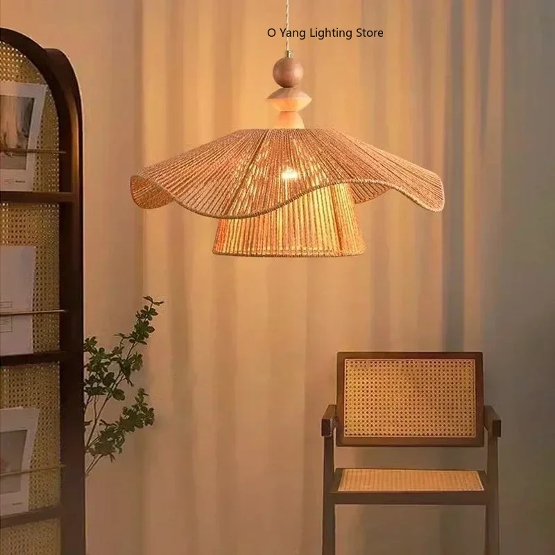 

Подвесной светильник в стиле Ваби-Саби из конопляной веревки, ретро-индустриальный стиль для дома, ресторана, спальни, художественный плетеный светильник из веревки