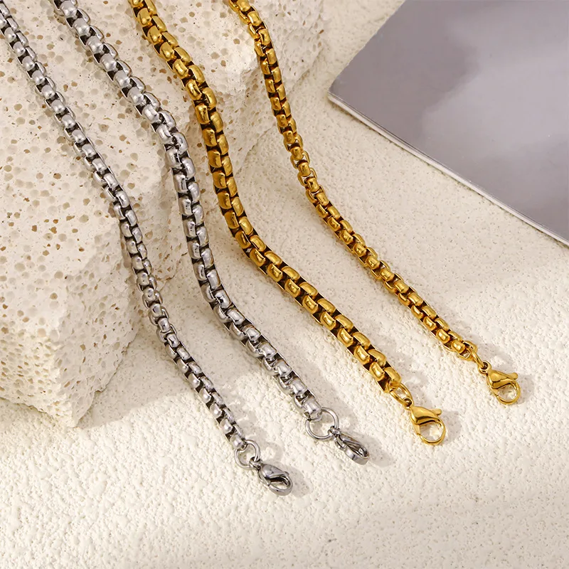 Stainless Steel Square Ball Chain Bracelet Men Titanium Steel Jewelry Hip-Hop Bracelet For Women Fashion Trend Accessories Gif