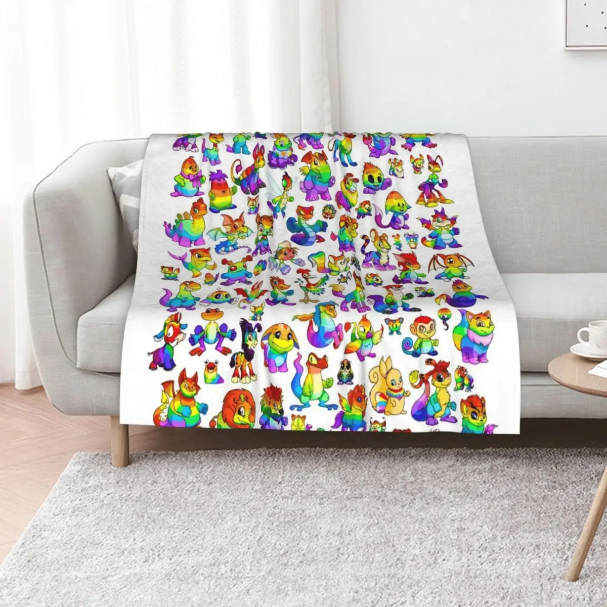 

Rainbow Neopets Collage Throw Blanket Beautifuls Comforter Soft Big decorative Blankets