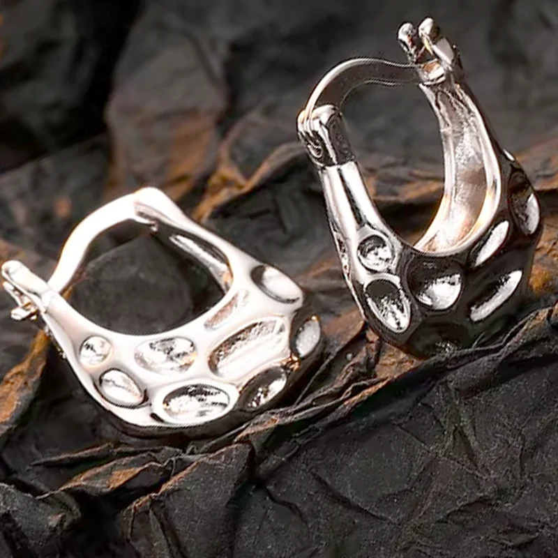 Jewelry 2026 Punk Irregular Texture Shiny Zircon Beads Ear Bone Hoop Earrings for Women Stamp 925 Sterling Silver Piercing