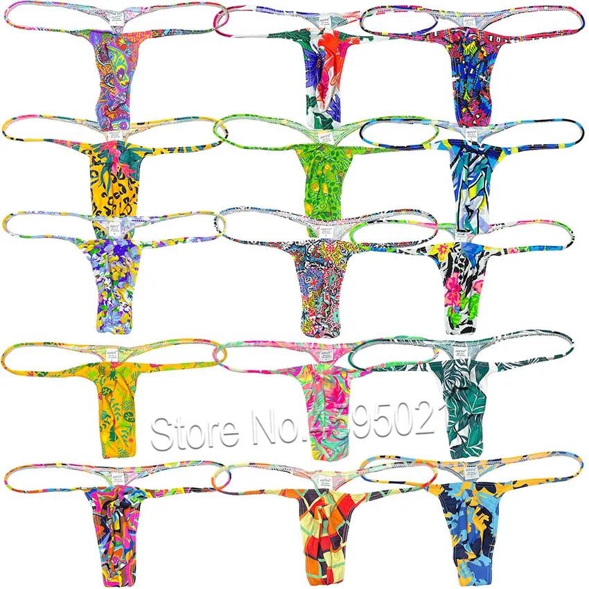 Summer Cool Men's Slim Pouch Bikini Underwear Sexy Male Tiny Colorful Slip String Swim Bottoms Thong