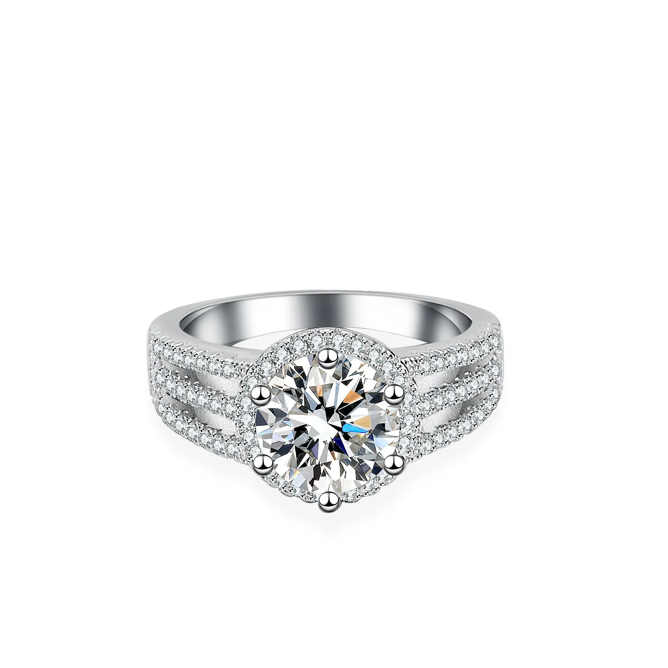 

Cynlo Jewelry PT950 Platinum Three-Row Ring - 2 Carat Moissanite with Stylish Craftsmanship, Women's Trendy Jewelry