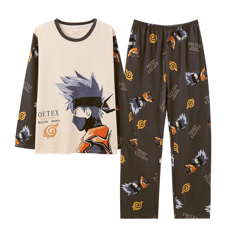 Naruto pure cotton long-sleeved trousers two-piece set anime cartoon men\'s pajamas silk pajamas men\'s pajamas pants set