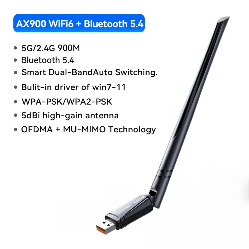 Vention WiFi 6 USB Adapter AX900 Draadloze Netwerkkaart Dual Band 2.4GHz 5GHz Dongle Antenne USB Wifi voor Windows PC Laptop 11 10