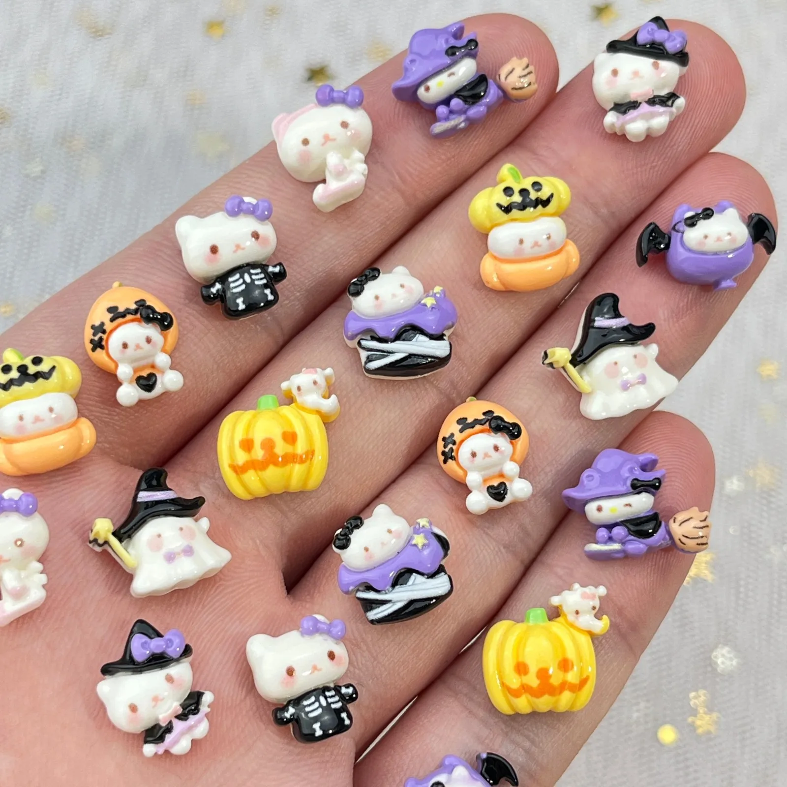 20 Stück neue Halloween-Nagel-Charms, niedliche 3D-Zauberer-, Kürbis- und Katzen-Harz-Charms, DIY-Press-On-Nägel, Nagelkunst-Deko-Accessoires – Detail 2