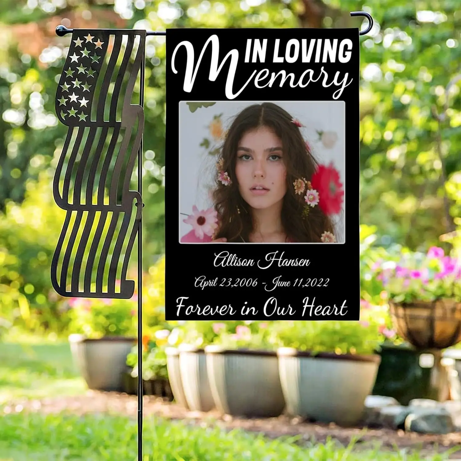 Custom Memorial Flags-Personalized Garden Flag Banners in Loving Memory with Name Date Photo for Outdoor Yard Grave Home Cemeter