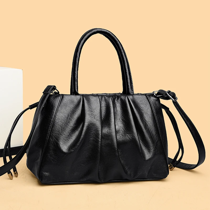 Trendy Ladies Pleated Cloud Handbag Soft PU Material Tote Bag Casual Shoulder Crossbody Sling Bag for Daily Commute Shopping