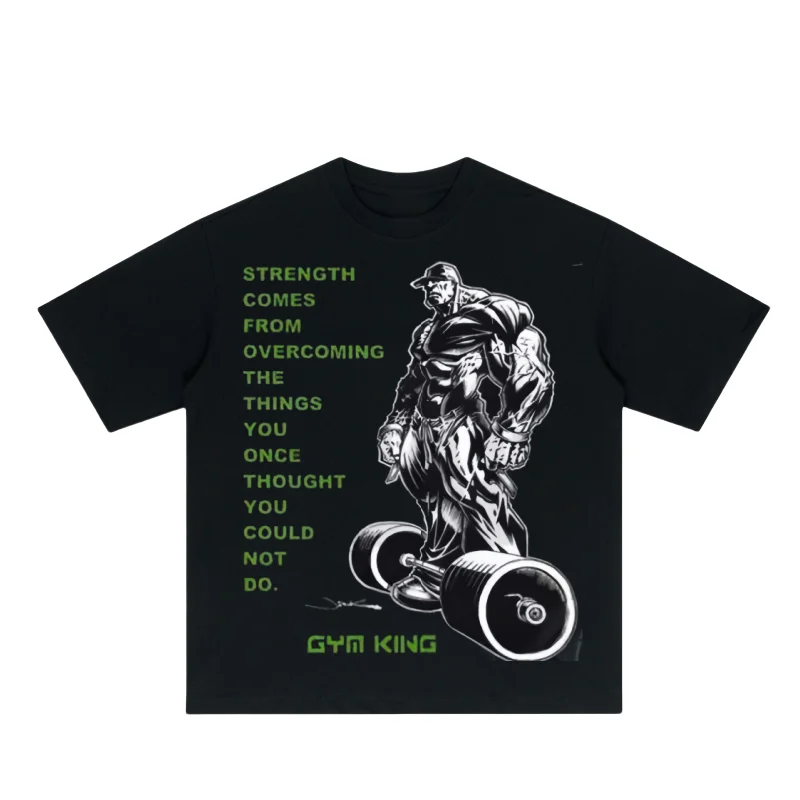 

Fitness Short - Sleeve T - Shirt, Muscle Man & Motivational Text, Casual Gym Wear, Loose Fit for Workouts/Bodybuilding