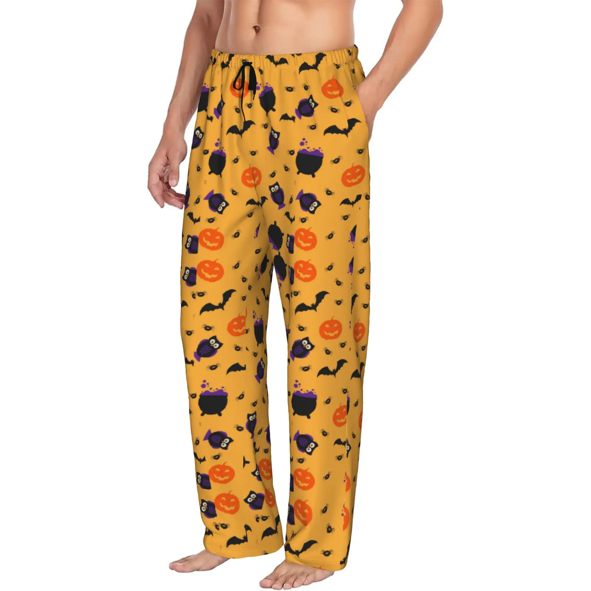 Custom Printed Halloween Pumpkin Skull Pattern Pajama Pants Men's  Sleep Sleepwear Bottoms with Pockets