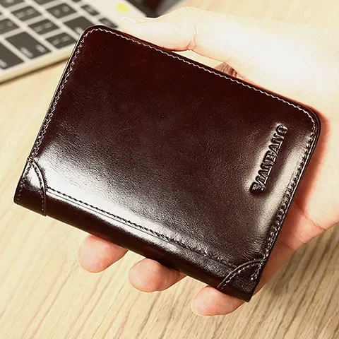 

2024 New Fashion Men's Wallets 100% Cow Genuine Leather Short Wallet Quality Male Cash Purses Clutch Boy 3 Fold Casual Wallet