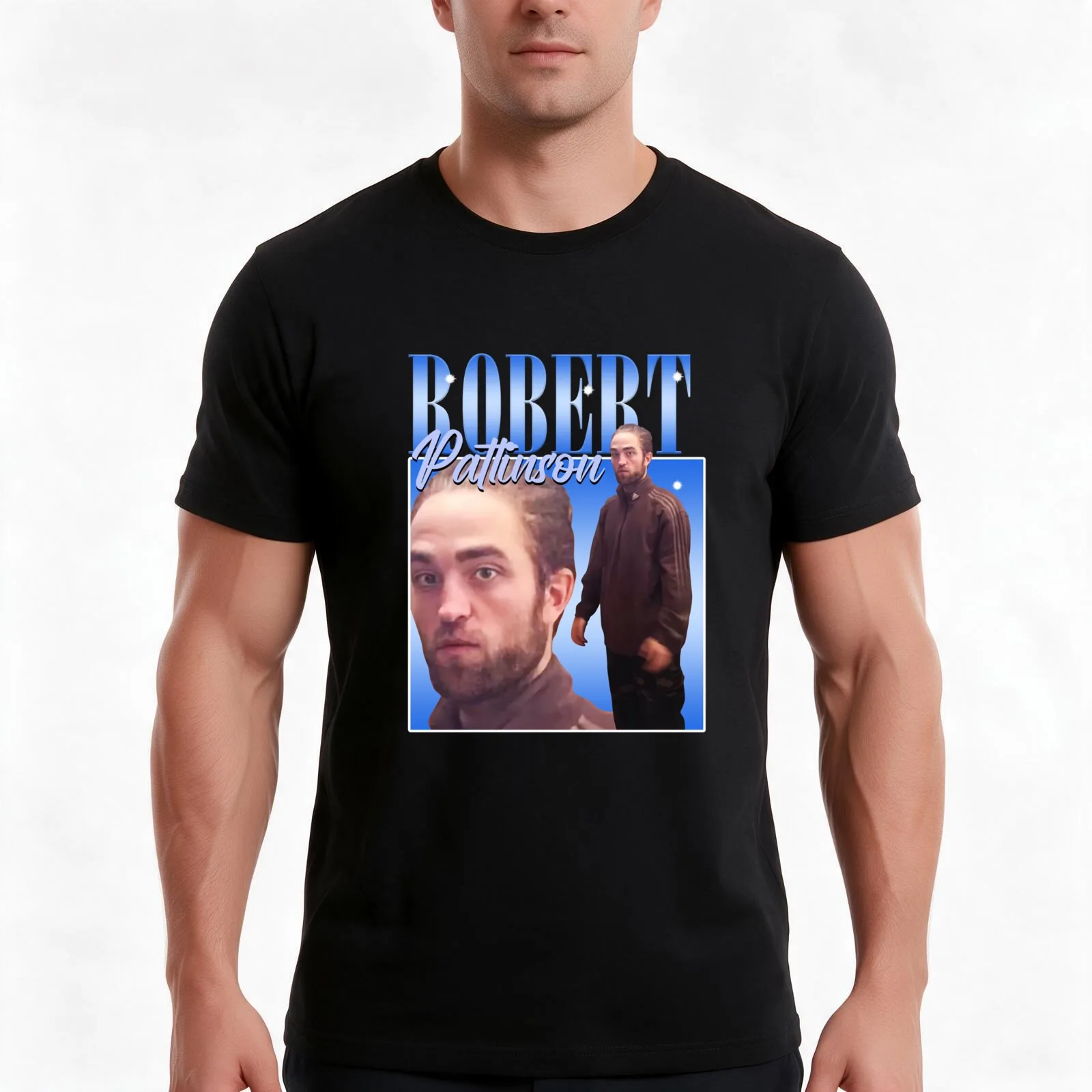 Robert Pattinson Standing Meme T-Shirt, Summer Casual Cotton Tee, Oversized Streetwear Tops, Vintage Graphic Print, 100% Cotton