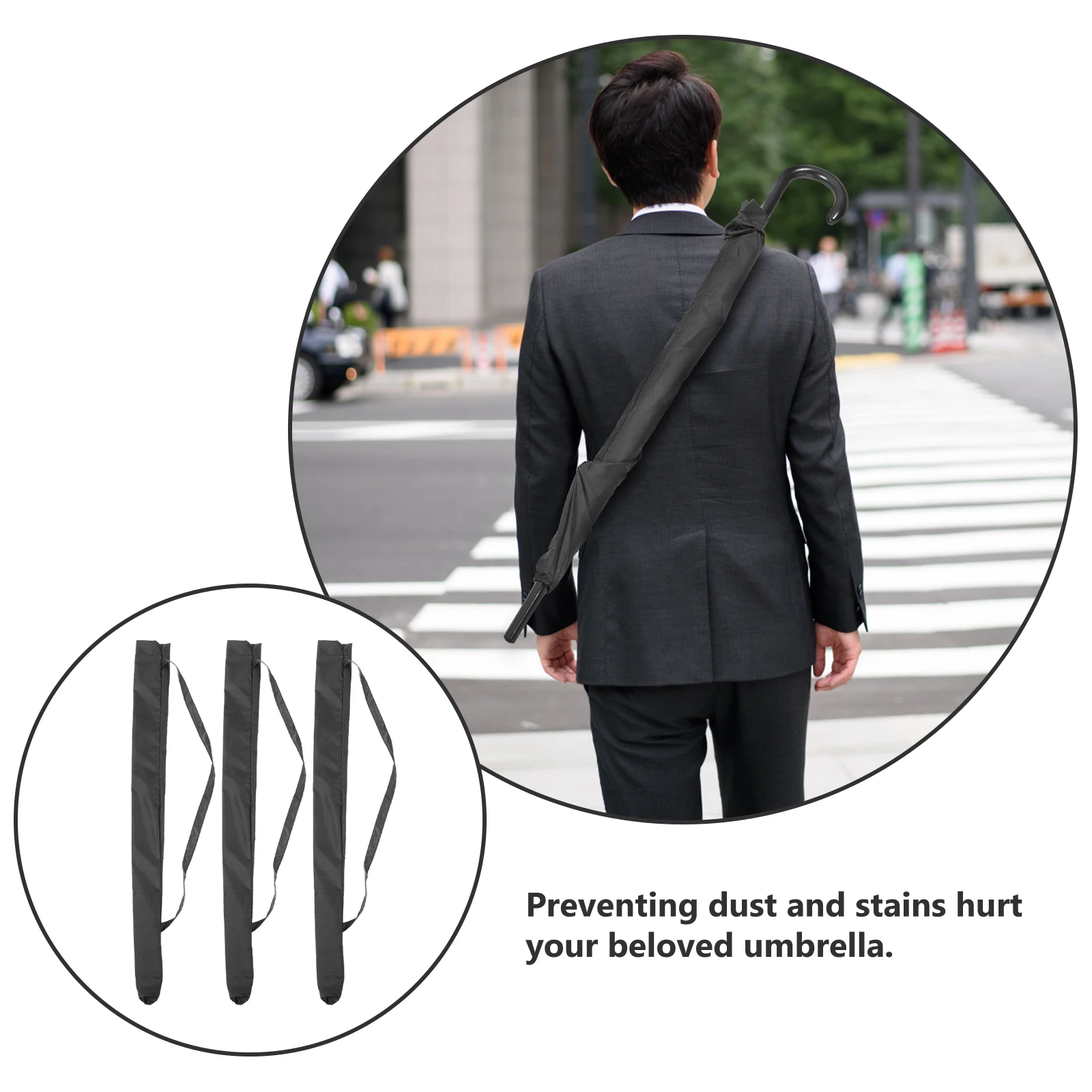 

3pcs Long Handle Umbrella Bag Water Absorbent Dustproof Rain Protector Cover Adjustable Strap Storage Pouch For Outdoor Rainy