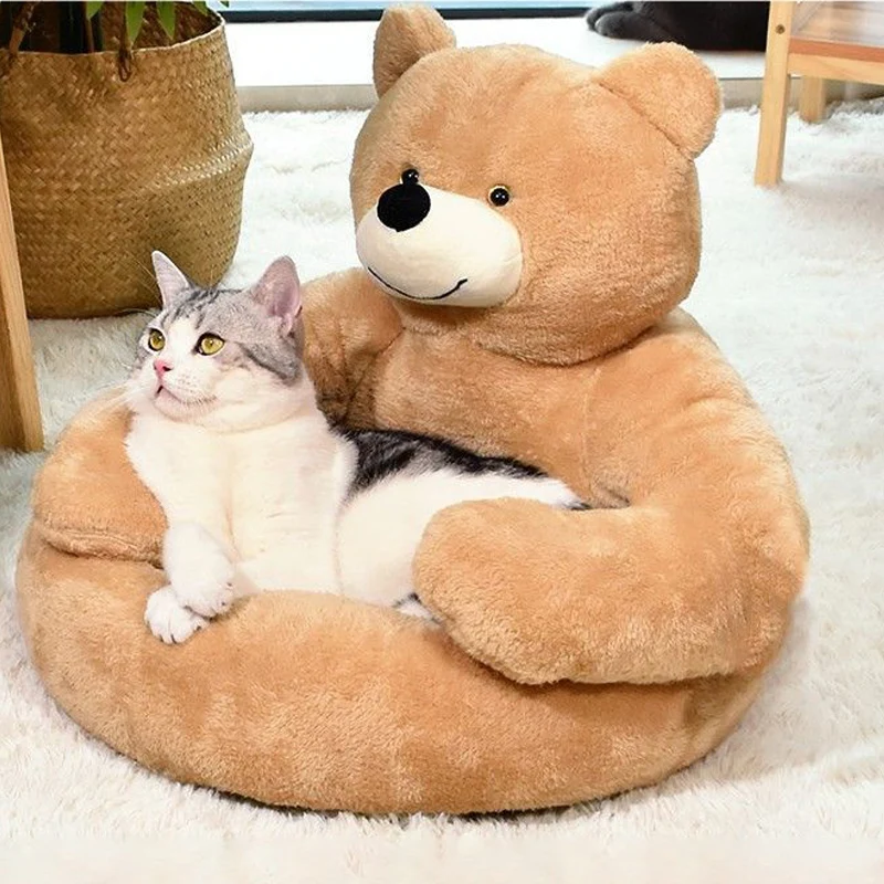 Winter Warm Dog Bed Soft Cozy Cute Bear Hug Pet Sleeping Mat for Small Medium Dogs Cats Plush Non-slip Cat Sofa Pet Supplies