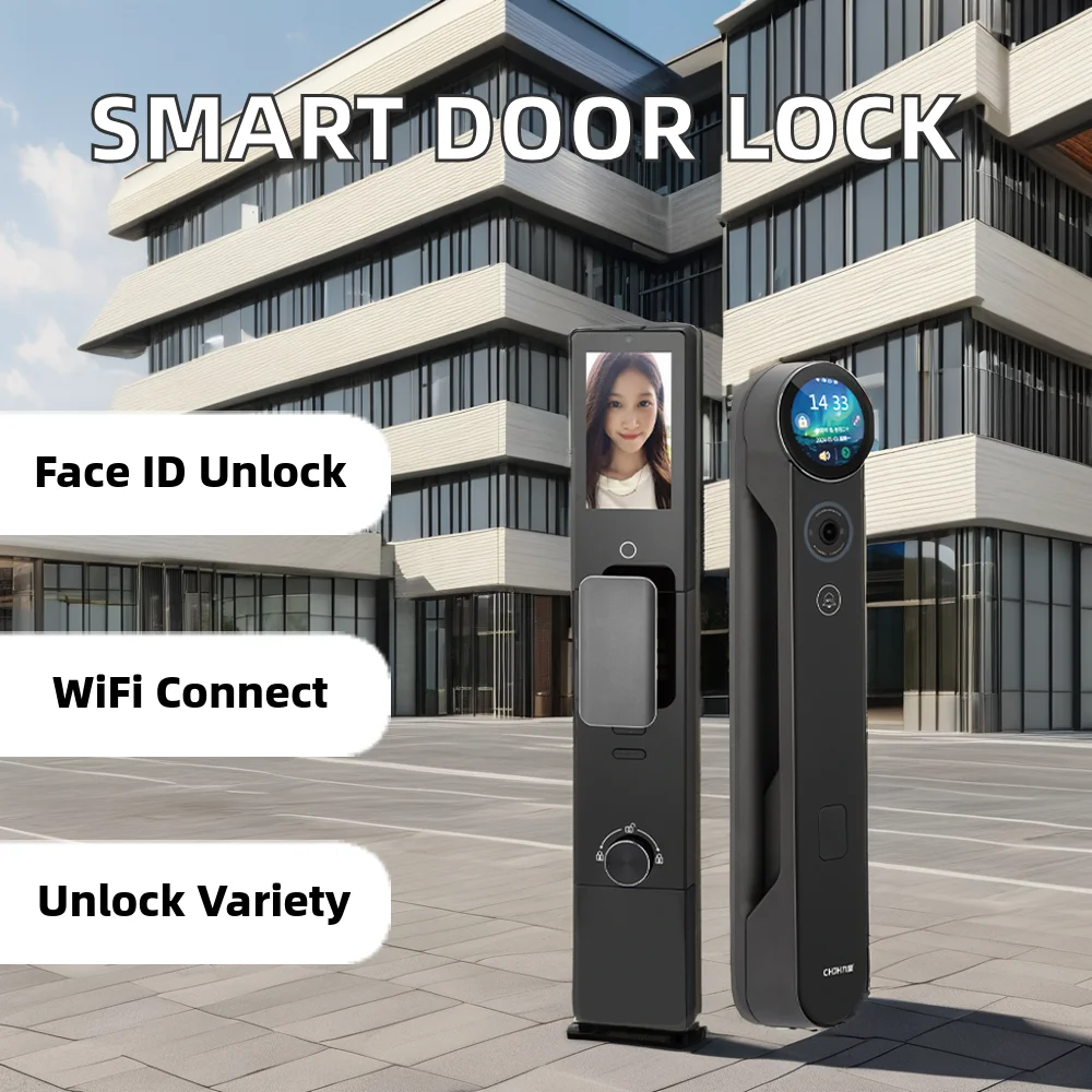 WiFi Smart Home Door Lock with Aluminum Alloy Face Recognition Palm Vein & Card Reader Automatic Alarm Remote Phone Unlock