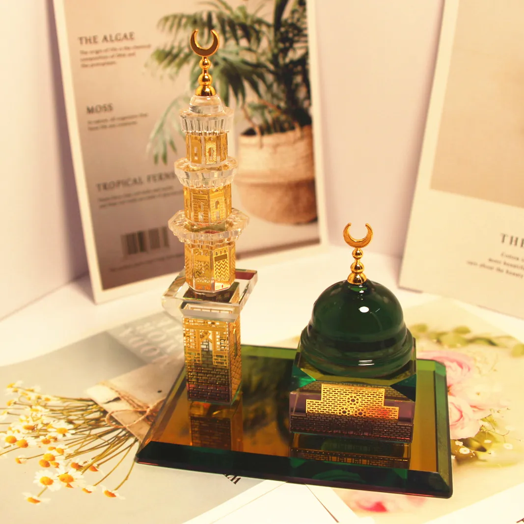 Two Crystal Twin Towers Model, Twin Clock Tower Landmark Building Ornament, Desktop Calming Decoration, Souvenir Gift for Export