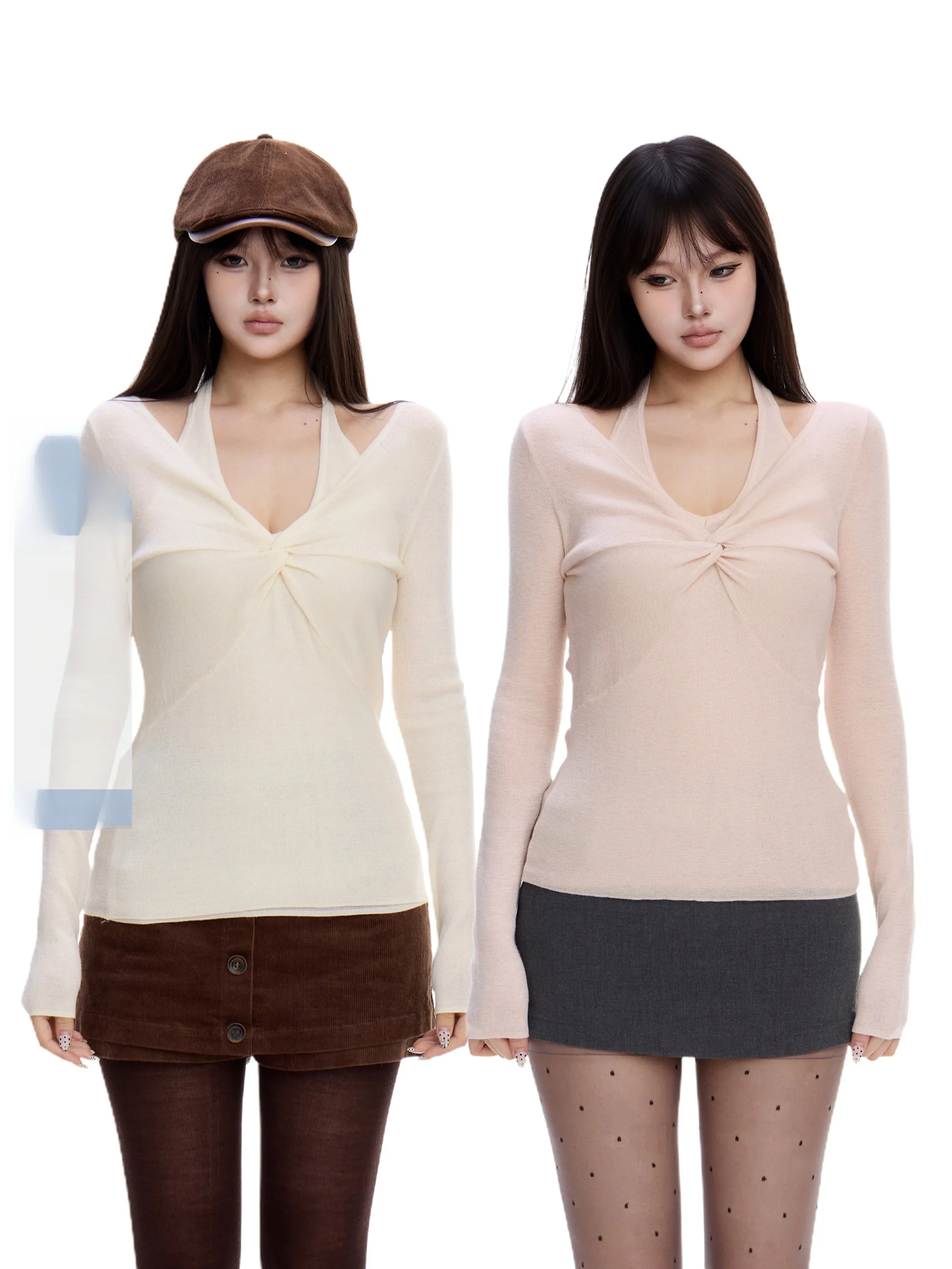 

Women's Knitted Base irt Autumn New Design Hanging Ne False Two-Piece Inner Wear Casual Sle Slim Fit Medium Softn