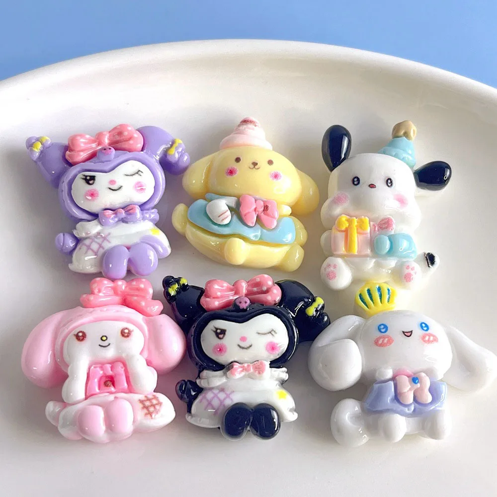 

6 шт./компл. Sanrio Mini Cinnamoroll Kuromi My Melody украшение из смолы милый мультфильм DIY аксессуары для волос чашка для воды патч украшение