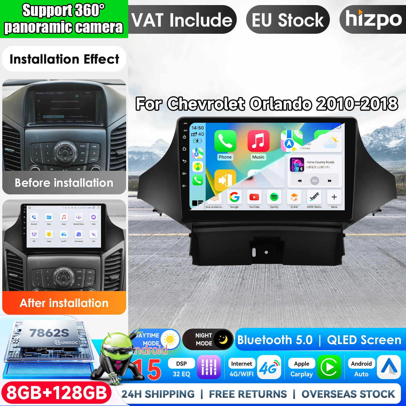 8-Kern für Chevrolet Orlando 2010 - 2018, kabelloses CarPlay, Android 15 Autoradio, QLED-Bildschirm, WIFI, 4G, DSP, Stereo, GPS-Navigation, 4G-Tools, intelligente Fahrzeugsysteme, KI-Sprachsteuerung,