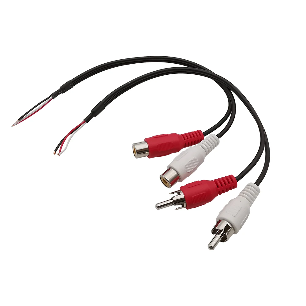 RCA  Audio Cable RCA Male Plug / Female Socket 2 Way Connector to Bare Wire Open End Extension Cord Audio Video Speaker Pigtail
