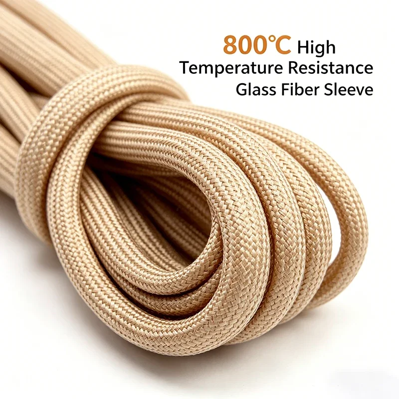 1~30mm Soft Braided Fiberglass Sleeve 800 Deg.C High Temp Fire & Insulation Tubing Auto Electrical Cable Cover