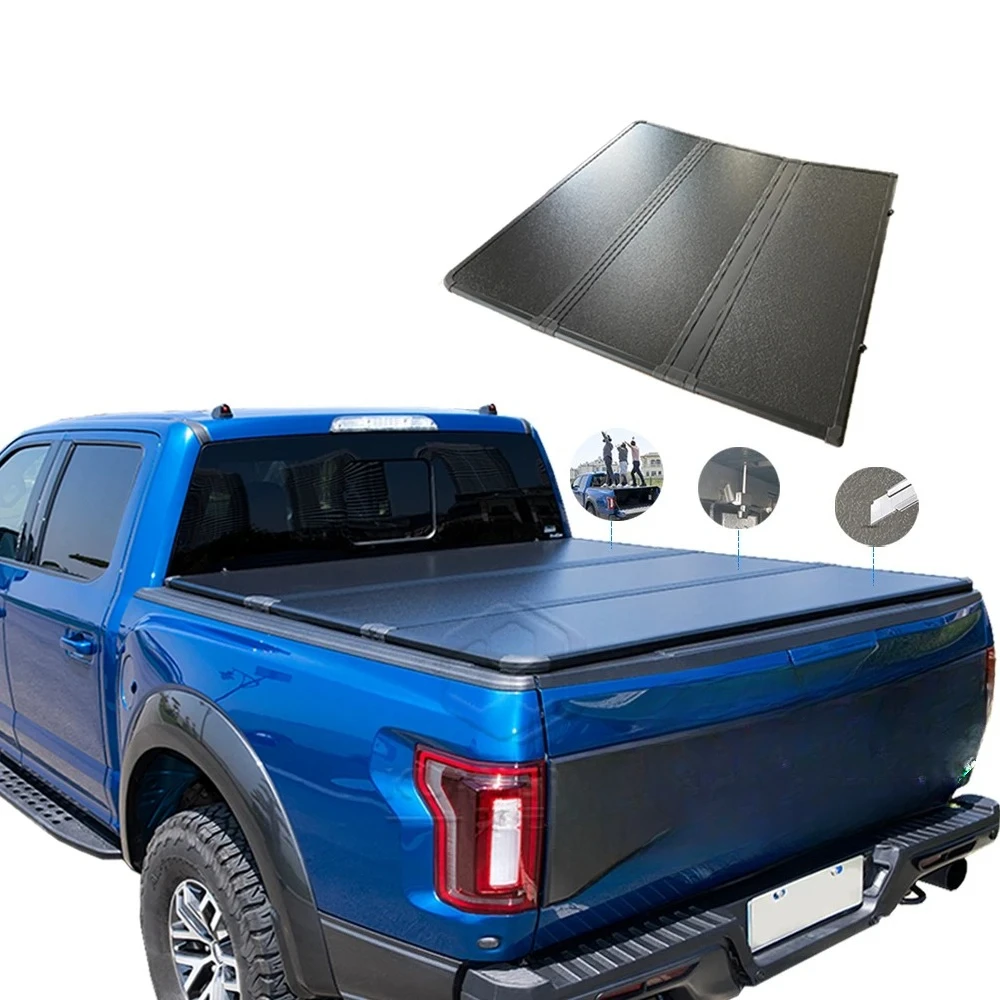 

Hot Sale Waterproof Aluminum Hard Tonneau Cover Three Folds Pickup Bed for Dodge RAM1500 Chevrolet Silverado Ranger Navara Model