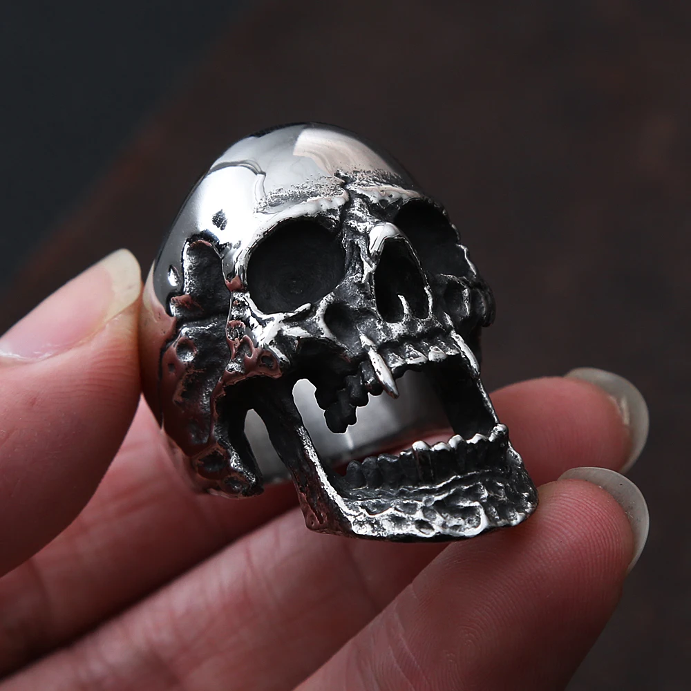 

Gothic Big Heavy Metal Zombie Vampire Skull Ring Men's Stainless Steel Biker Ring Skull Fashion Goth Rings For Men