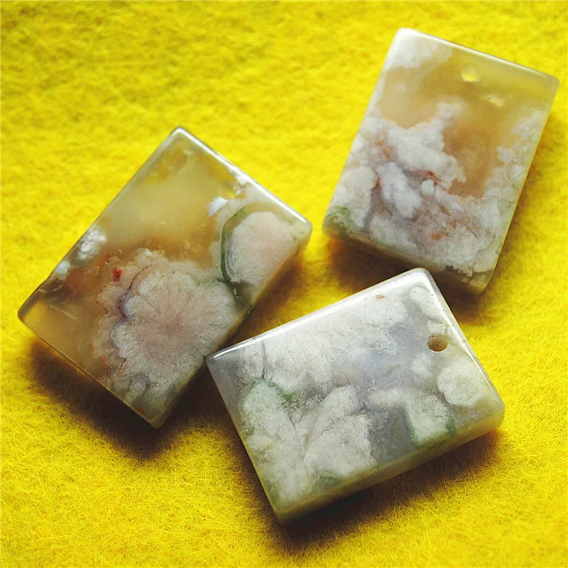 

3PCS Women's Pendants Natural Blossom Agate Stone Rectangle Shape 30X22MM DIY Jewelry Findings Wholesale Free Shippings