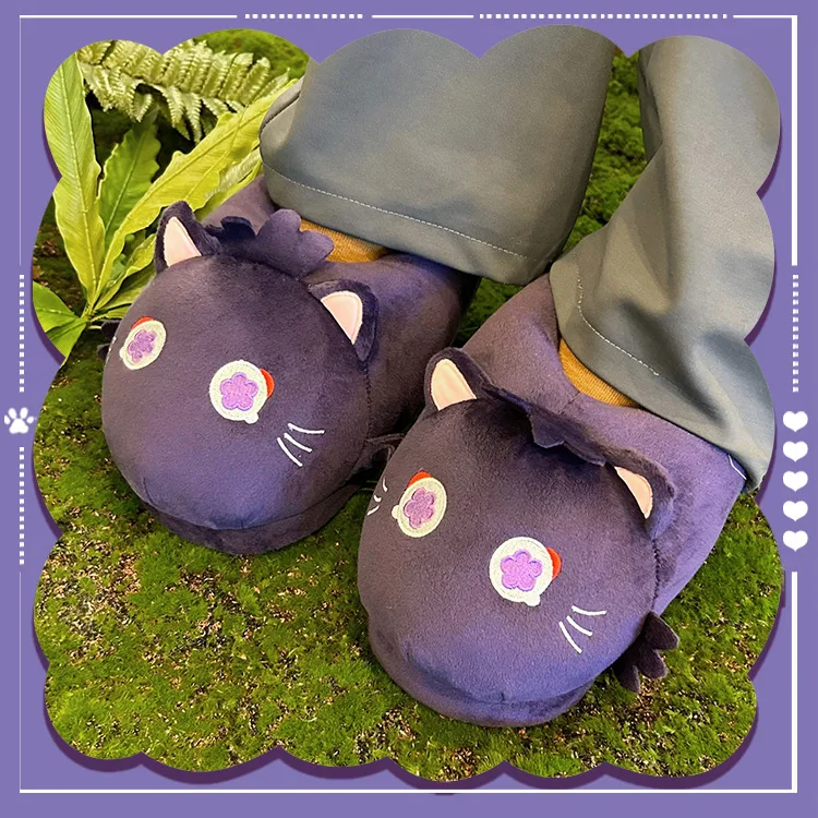 Game Genshin Wanderer Cat Plush Slippers Cartoon Cute Funny Creativity Winter Warm Slippers Anti-slip Boys Girls Home Slipper