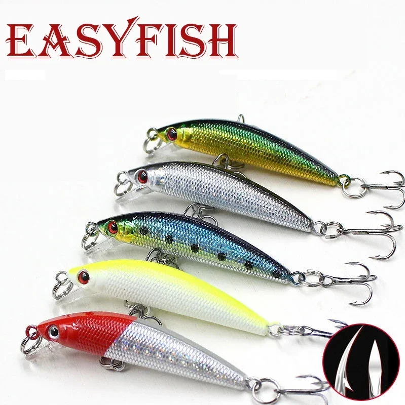 EASYFISH 1PCS 6cm/4g Slow Sinking Mino Artificial Hard Bait Freshwater Stream Bait 3D Imitation Fish Eye Reinforced Sanbon Hooks