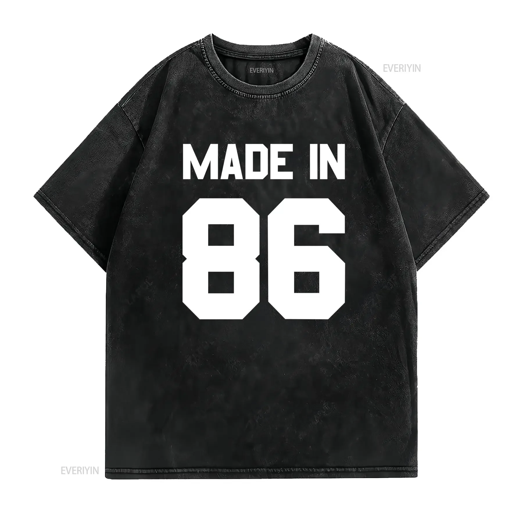 Minimalist Streetwear 1986 Birth Year Numeric Print Casual T Shirt vintage Washed Comfortable Soft homme graphic Versatile