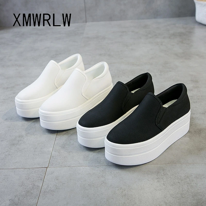 

XMWRLW/женская парусиновая обувь, повседневные женские лоферы без шнуровки, весенне-осенняя обувь, женская обувь на толстой подошве, женские лоферы на платформе