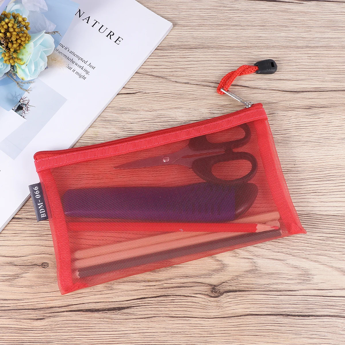 

5Pcs Zipper Transparent Mesh Pencil Pen Bags Lightweight Portable Coin Phone Pouch Multipurpose for School