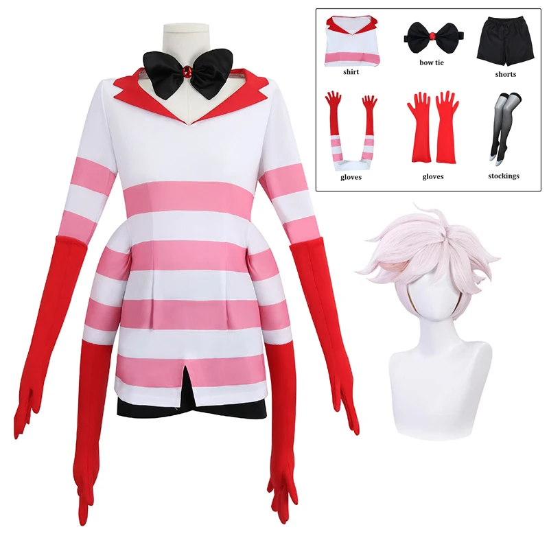 Dust Angel Cosplay Hazbin Cosplay Costume Wig Women Anime Comic Party Role Playing Suit Clothes Outfits