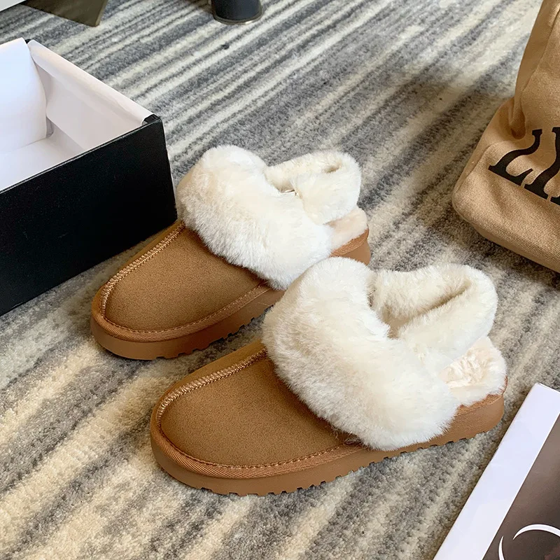

Women's Fur House Slippers Indoor Non-slip Thick Sole Fluffy Bedroom Slides Winter Fuzzy Shoes Warm Plush Cotton Slipper
