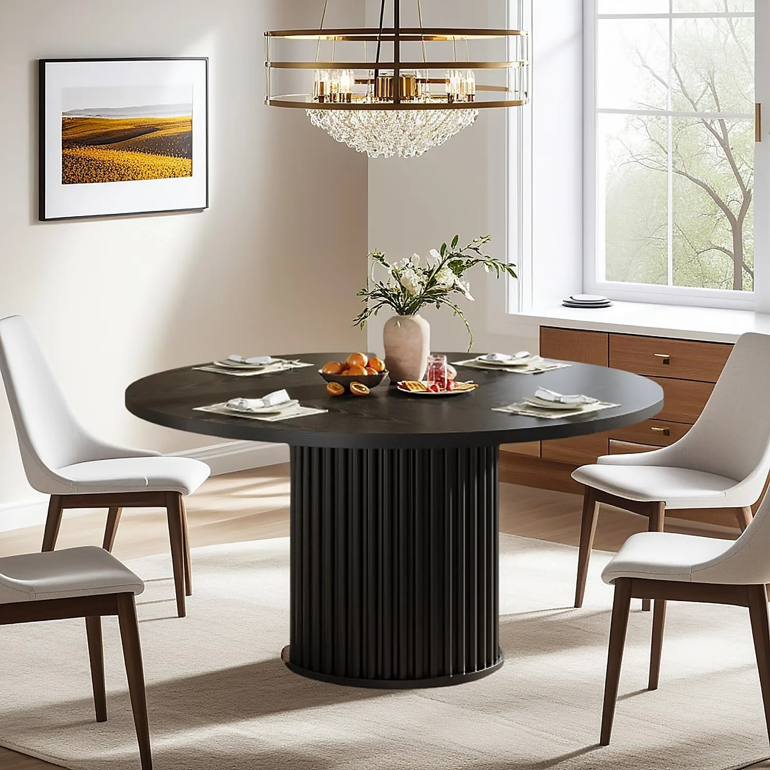 LITTLE TREE Round Dining Table for 4-6, 47-Inch Modern Circle Kitchen Table, Farmhouse Dinner Table for Dining Room, Kitchen