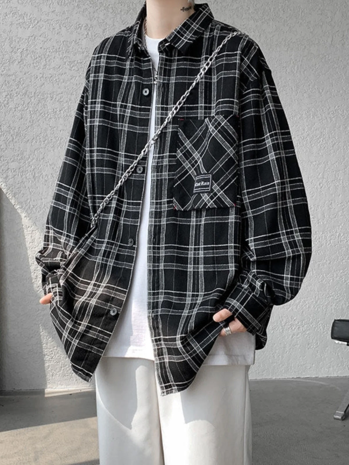 

Свободные мужские клетчатые брюки Long Sve Casual Sle Осень Весна Модный бренд Street Sle Хлопок Полиэстер Смесь Защита от солнца