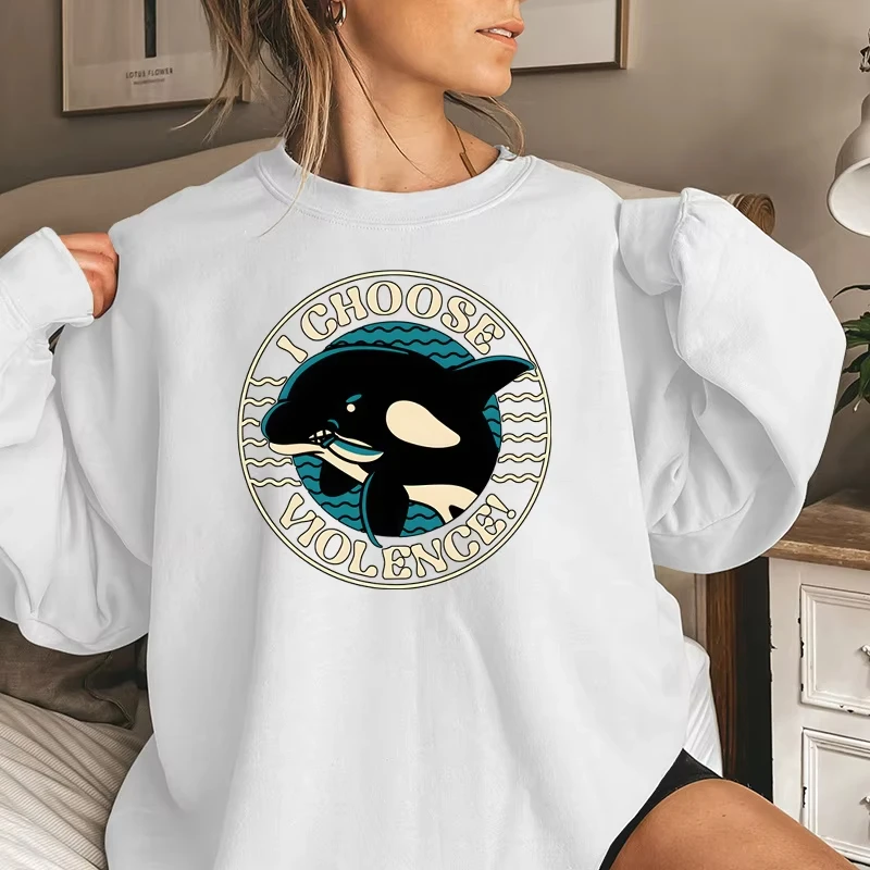

Женские толстовки с принтом «Я насилие», толстовки с забавными океанскими животными, модные повседневные толстовки, модный женский свитер с печатью