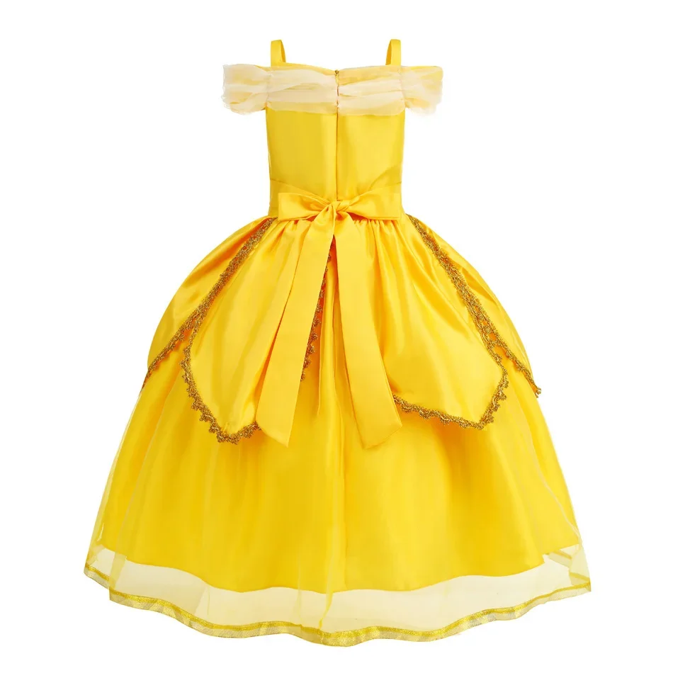 Girl Belle Dress Up Sleeveless Floral Children Party Princess Costume Kids Beauty and The Beast Halloween Carnival Outfit