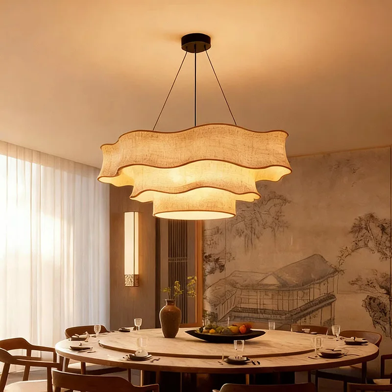Medieval Style Retro Linen Fabric E27 Pendant Lights For Living Room Dining Table Decor Chandeliers Home Bedroom Hanging Lamps