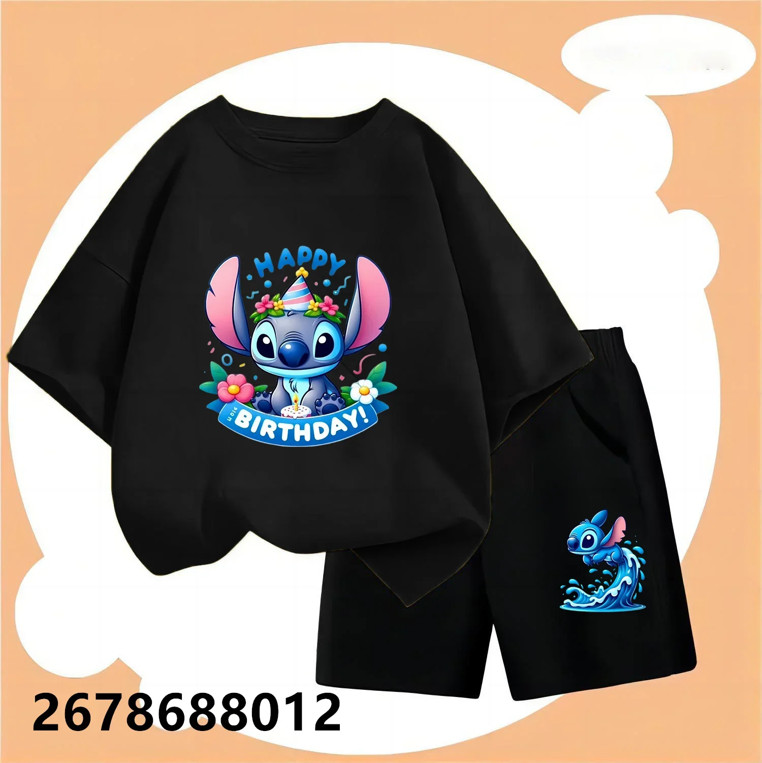 birthday Stitch Kids Animal Print Stitch T-shirt Set Boy Clothing Leisure Multicolour Short Sleeve Preschool 3-12 Girls' Cartoon