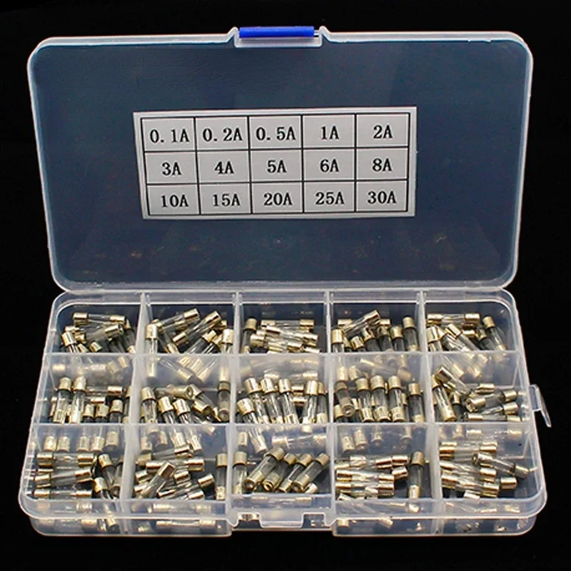 15Kinds 150pcs 5*20 Bezpieczniki szklane szybkozrywalne Bezpieczniki szklane samochodowe Różne zestawy 5X20 z pudełkiem Bezpieczniki domowe 0.1A-30A