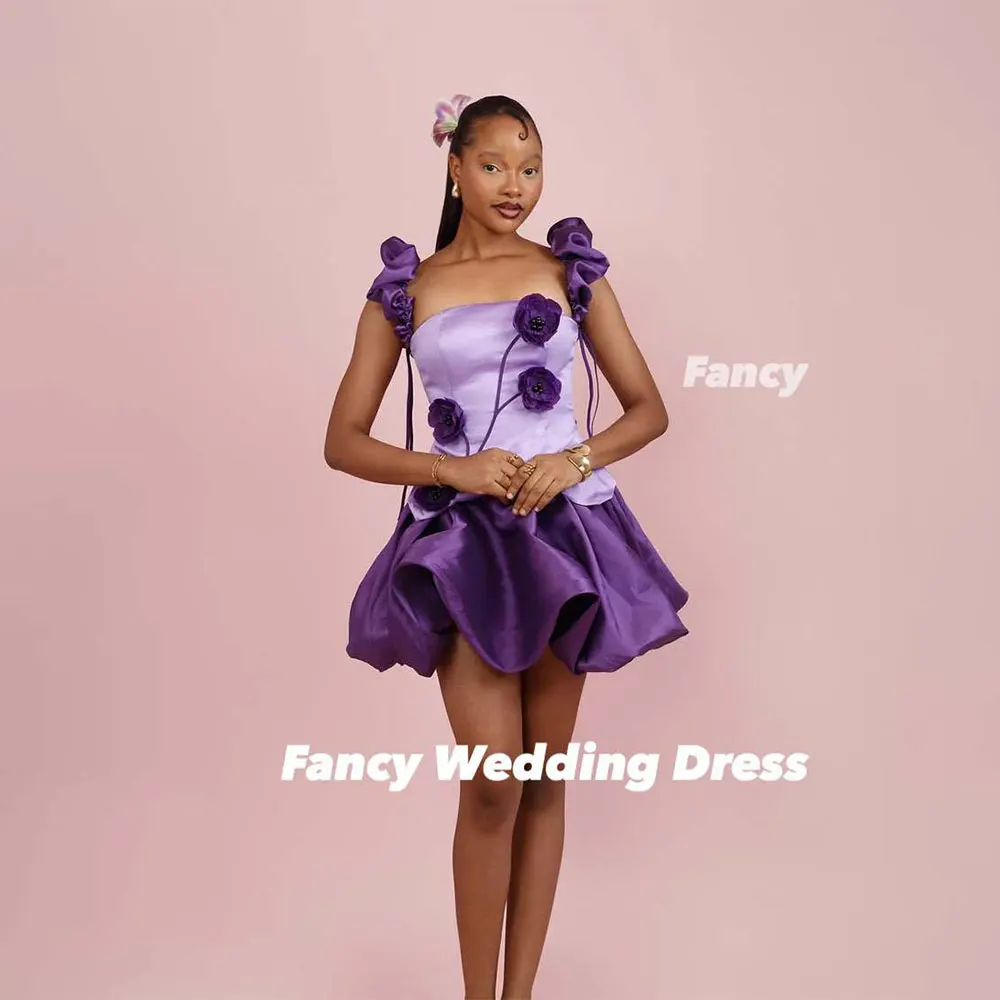 Vestido de noche rosa púrpura, Sexy, elegante, línea A, vestido de fiesta con Puff, Mini cuello cuadrado corto, vestidos para ocasiones formales personalizados