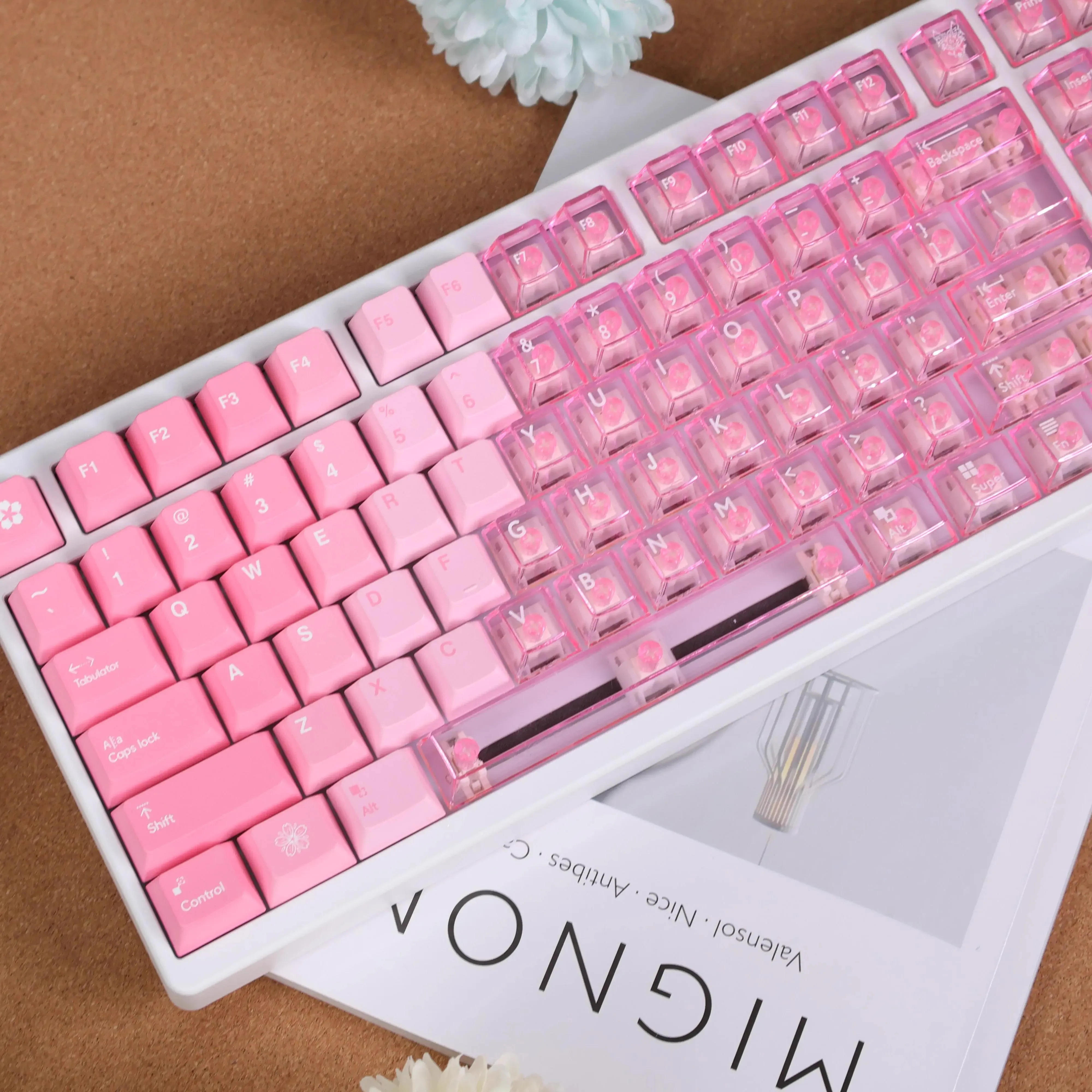 GMK Linda montanha de neve rosa Keycaps PBT Dye Subbed Key Caps Cherry Profile Keycap com 2.25U 2.75U 3U 7U Barra de espaço ISO Enter