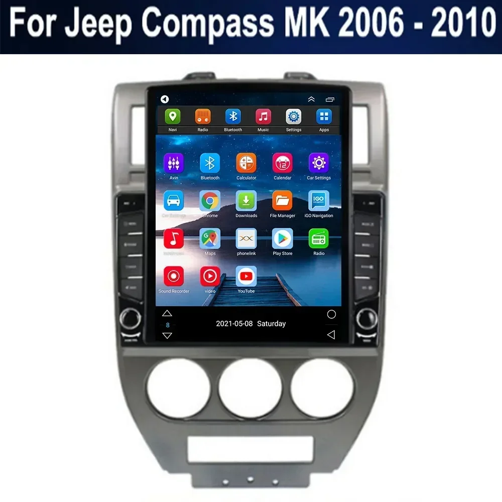 Autoradio Android 13 pour Jeep Compass Bros 2006-2010, Lecteur Vidéo, GPS, Stéréo, Carplay, DSP, Caméra, 2Din