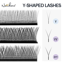 Natuhana yy forma extensões de cílios c d l lu (m) onda falso vison ponta dupla cílios individuais facilmente enxertia y lash maquiagem