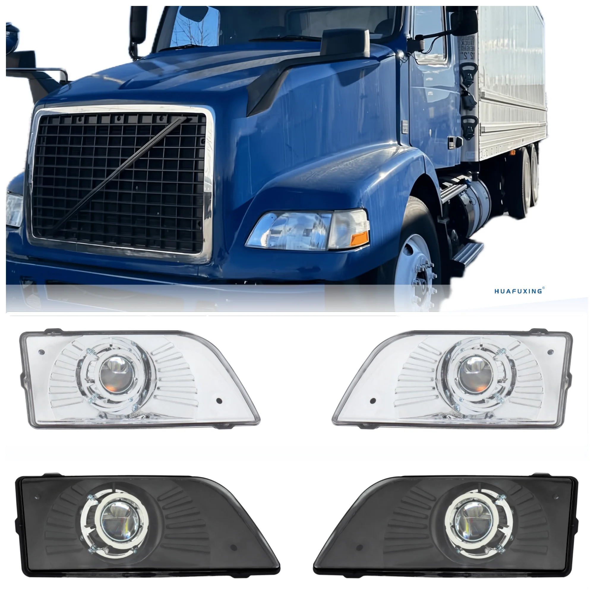 1pair LED Headlights Assembly Compatible with 1999-2017 Volvo VNM and 1996-2003 VN VNL Semi Trucks